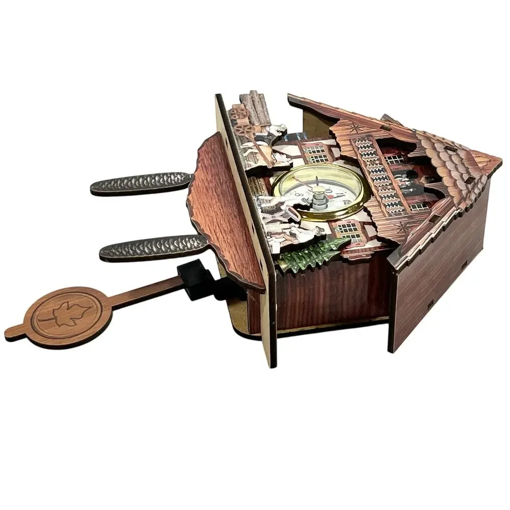 Miniature Wooden Quartz Cuckoo Clock Germany Lumberjack Horse Cart Chalet